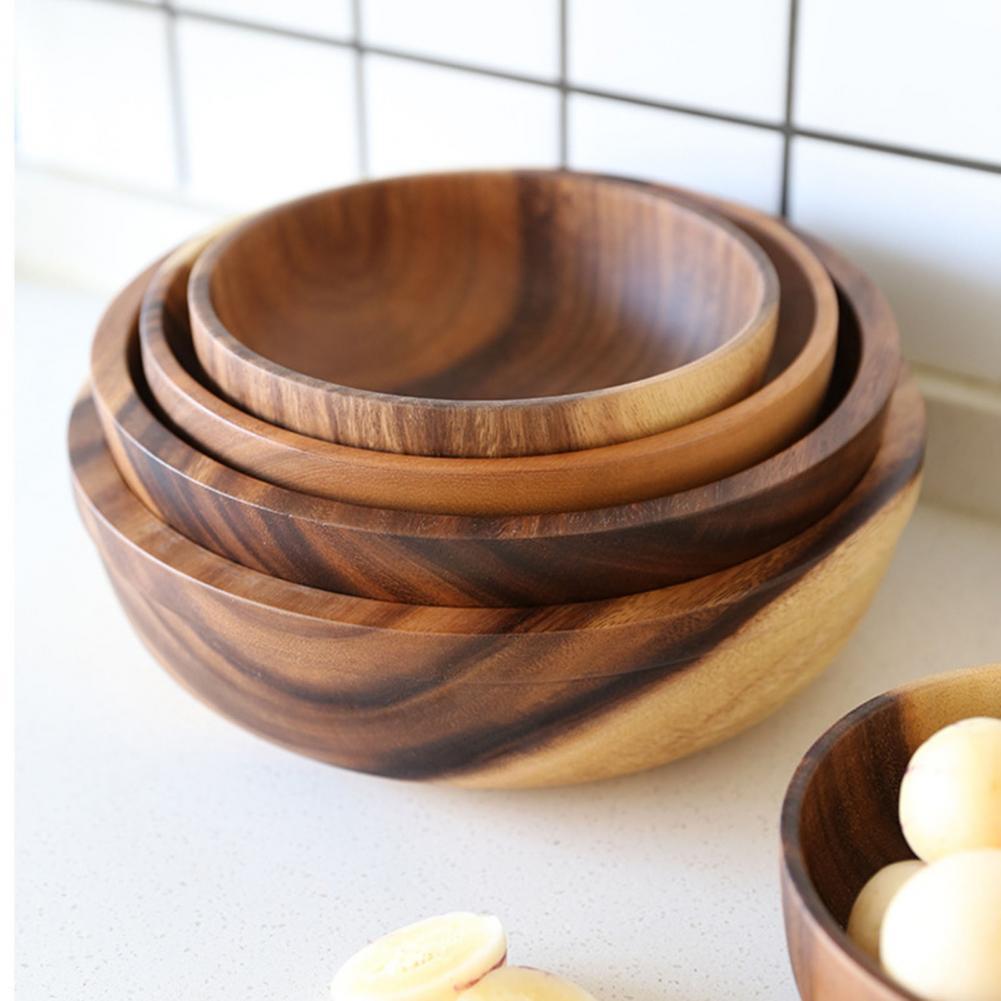 Ciotola in legno naturale da cucina, ciotola per frutta e insalata, contenitore per alimenti per la casa, utensili in legno, nota la dimensione.