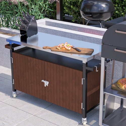Carrello mobile barbecue piano acciaio inox resistente
