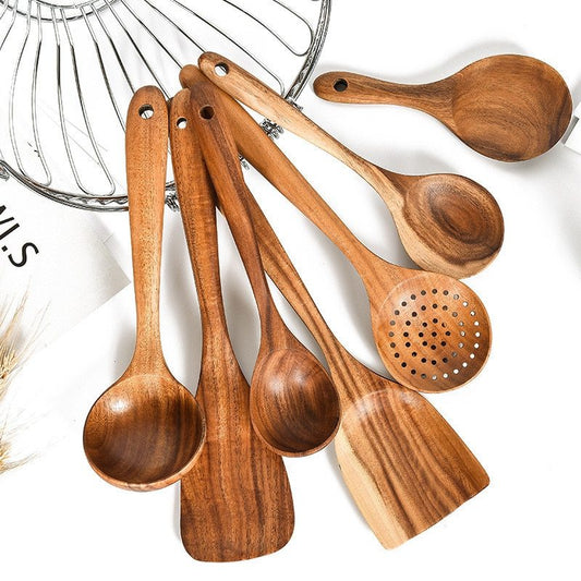 Teak Legno Naturale Stoviglie Cucchiaio Mestolo Turner Riso Colino Minestra Skimmer Set di Strumenti di Cottura Cucchiaio Scoop Utensili Da Cucina Gadgets