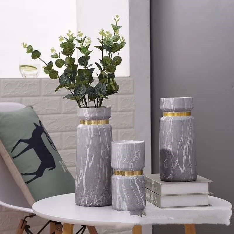 Vaso ceramica marmorizzata - design moderno creativo con fiori