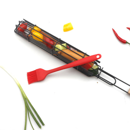 Supporto barbecue rete - Manico legno salsicce griglia