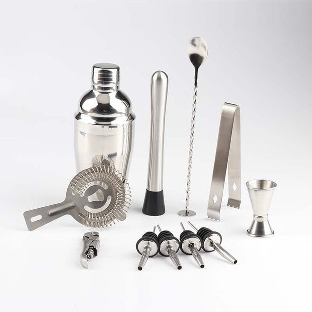 Shaker per cocktail in acciaio inossidabile con supporto in legno per feste in casa e bar