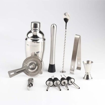 Shaker per cocktail in acciaio inossidabile con supporto in legno per feste in casa e bar