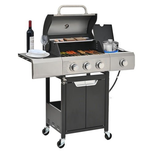 Barbecue a gas 3 bruciatori vista laterale acciaio inox