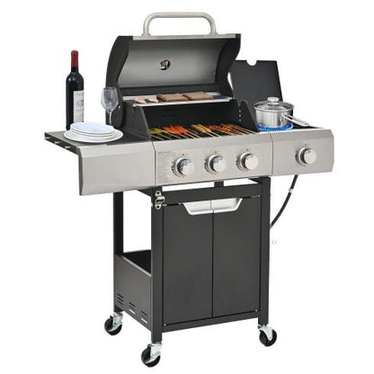Barbecue a gas 3 bruciatori vista laterale acciaio inox