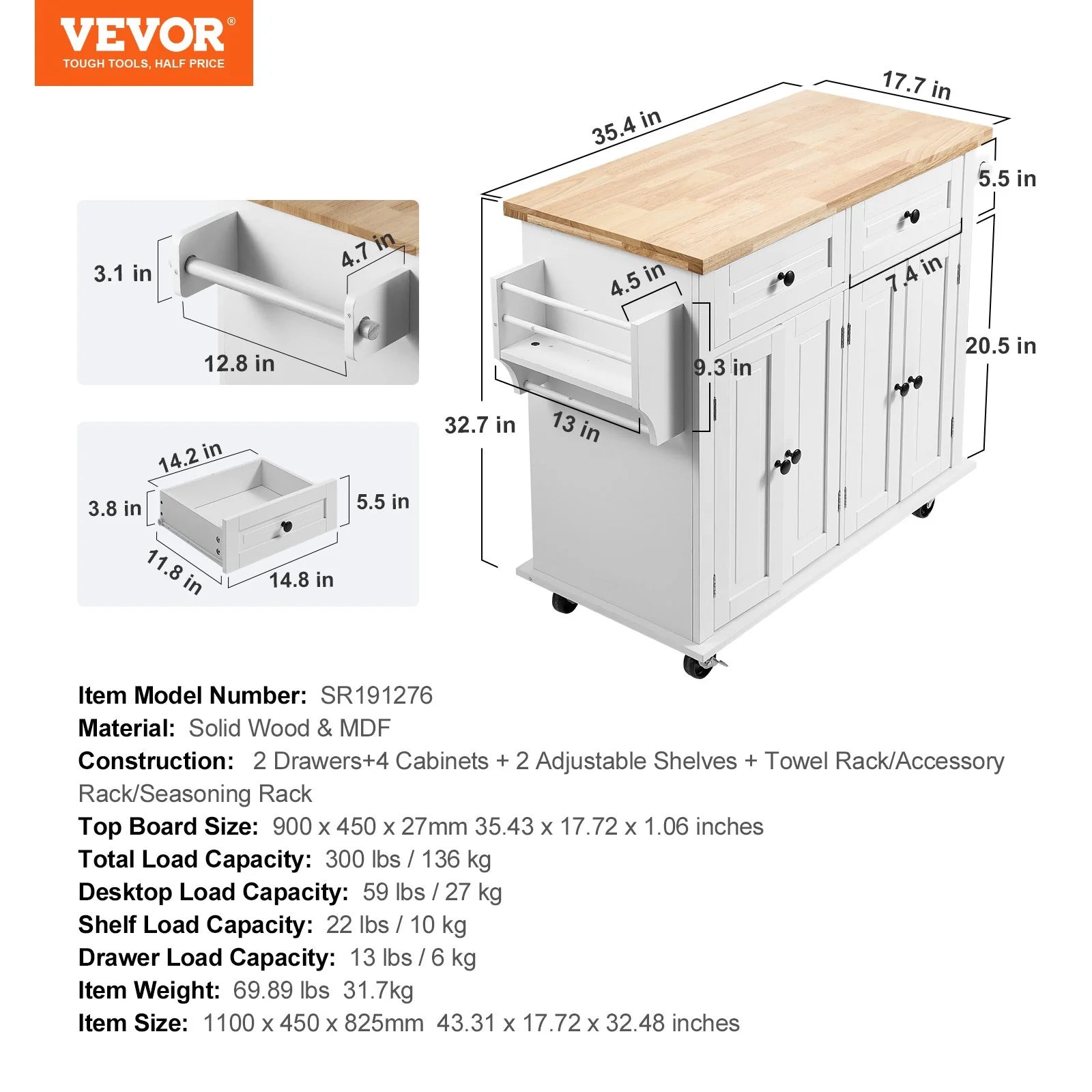 Carrello VEVOR cucina con portaspezie integrato organizzazione condimenti