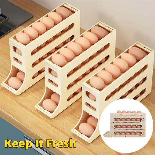 Frigorifero a 4 strati, rullo automatico per uova, vassoio scorrevole per uova, porta laterale del frigorifero, contenitore di grande capacità, contenitore per uova, utensili da cucina