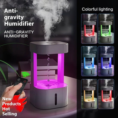 Umidificatore creativo a goccia d'acqua con tecnologia antigravità, vista trasparente del prodotto