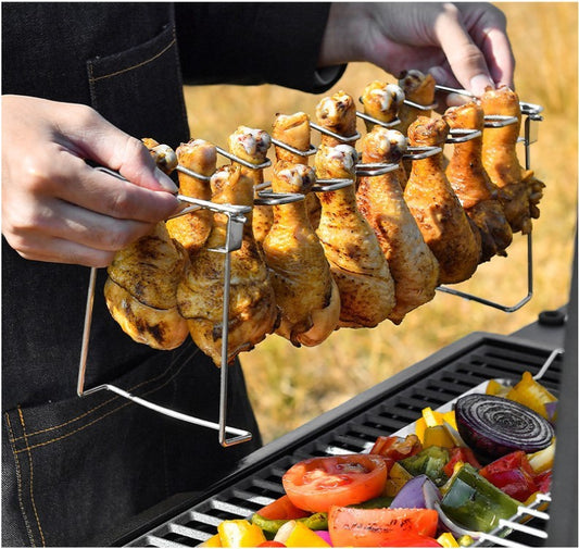 Portatile di Cottura Alla Griglia Carrello Della Maglia Clip di 14 In Acciaio Inox di Slot BBQ Rib Scaffale Barbecue Antiaderente Ala di Pollo Gamba Cremagliera