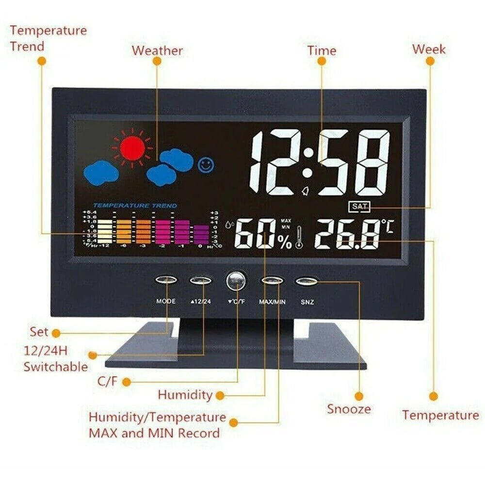 Orologio LED da comodino con termometro digitale e igrometro