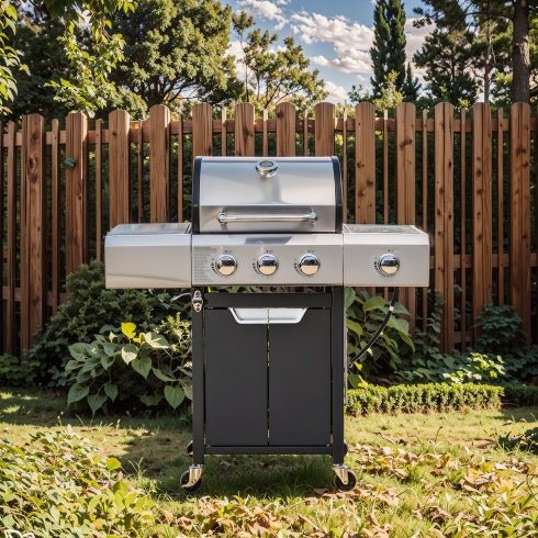 Barbecue a gas in acciaio inox con 3 bruciatori per campeggio e uso esterno