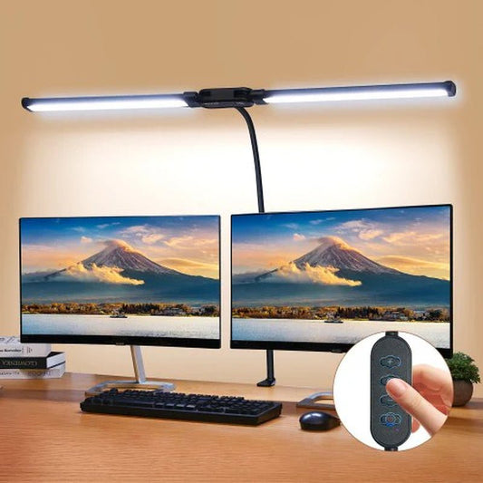 Lampada da scrivania LED con morsetto doppia testa regolabile 360 gradi