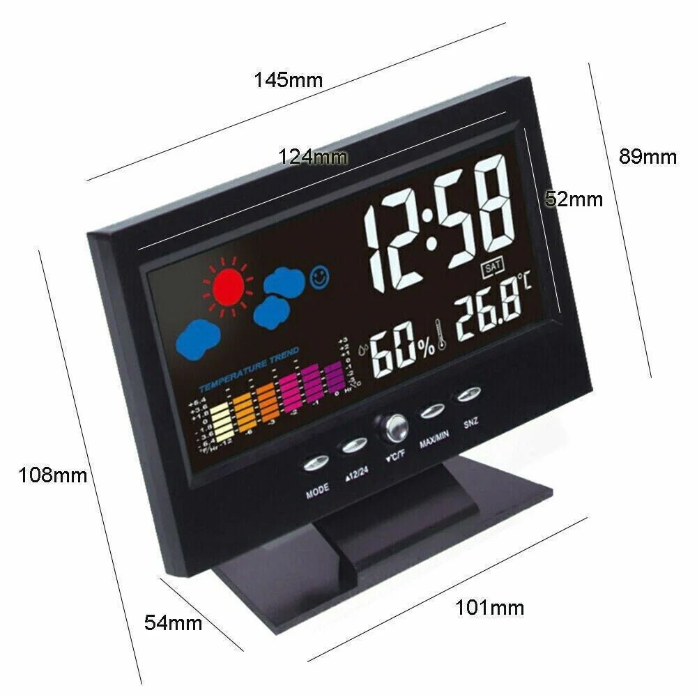 Orologio digitale da tavolo con funzioni sveglia e monitoraggio umidità