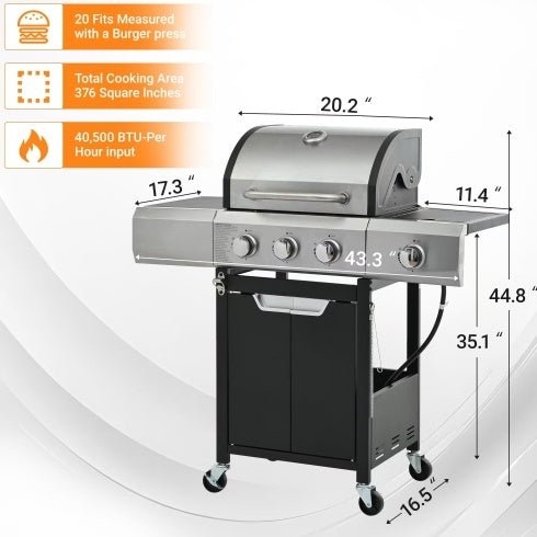 Barbecue a gas aperto con griglia in acciaio inox