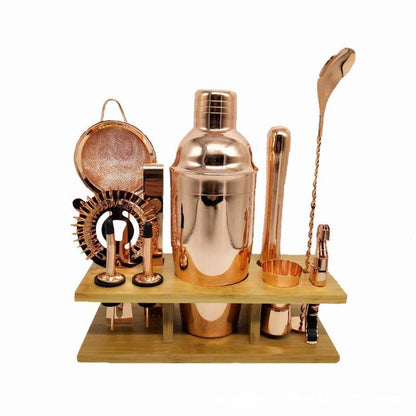 Shaker per cocktail in acciaio inossidabile con supporto in legno per feste in casa e bar