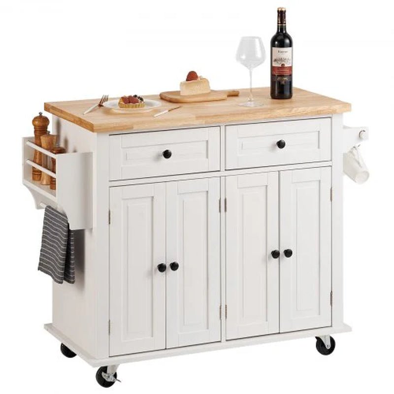 Carrello cucina VEVOR piano legno massello 90 cm isola mobile bianca
