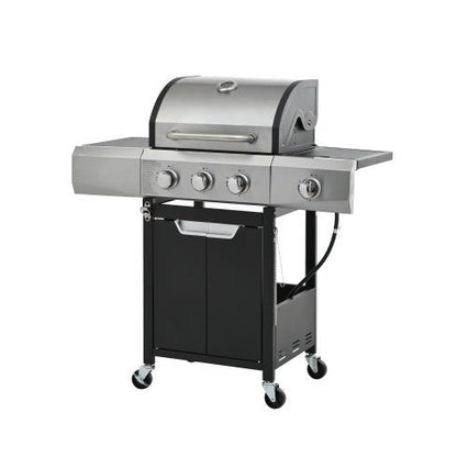 Barbecue a gas dettaglio manopole controllo 3 bruciatori acciaio inox