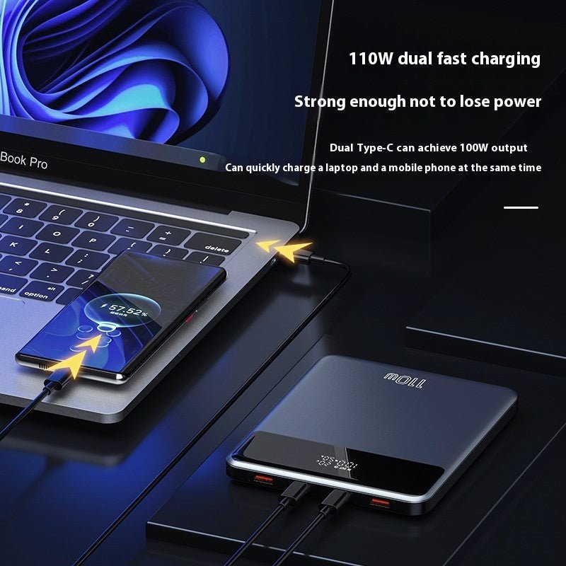 Power Bank 20000 mA in uso durante ricarica notebook con cavo incluso