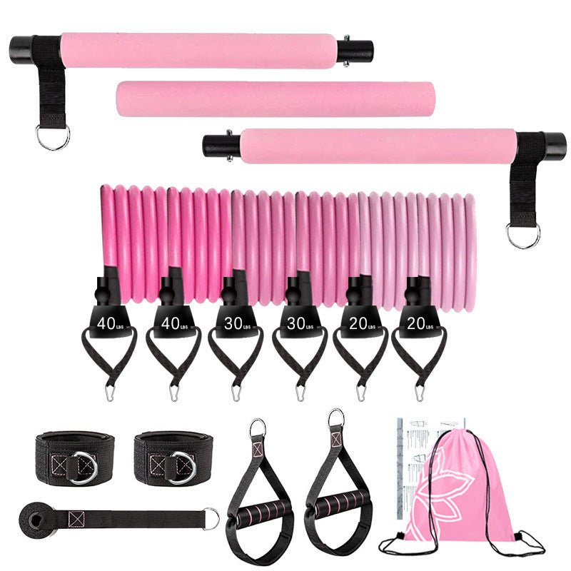 Set bastoncini elasticizzati fitness donna in uso allenamento casa