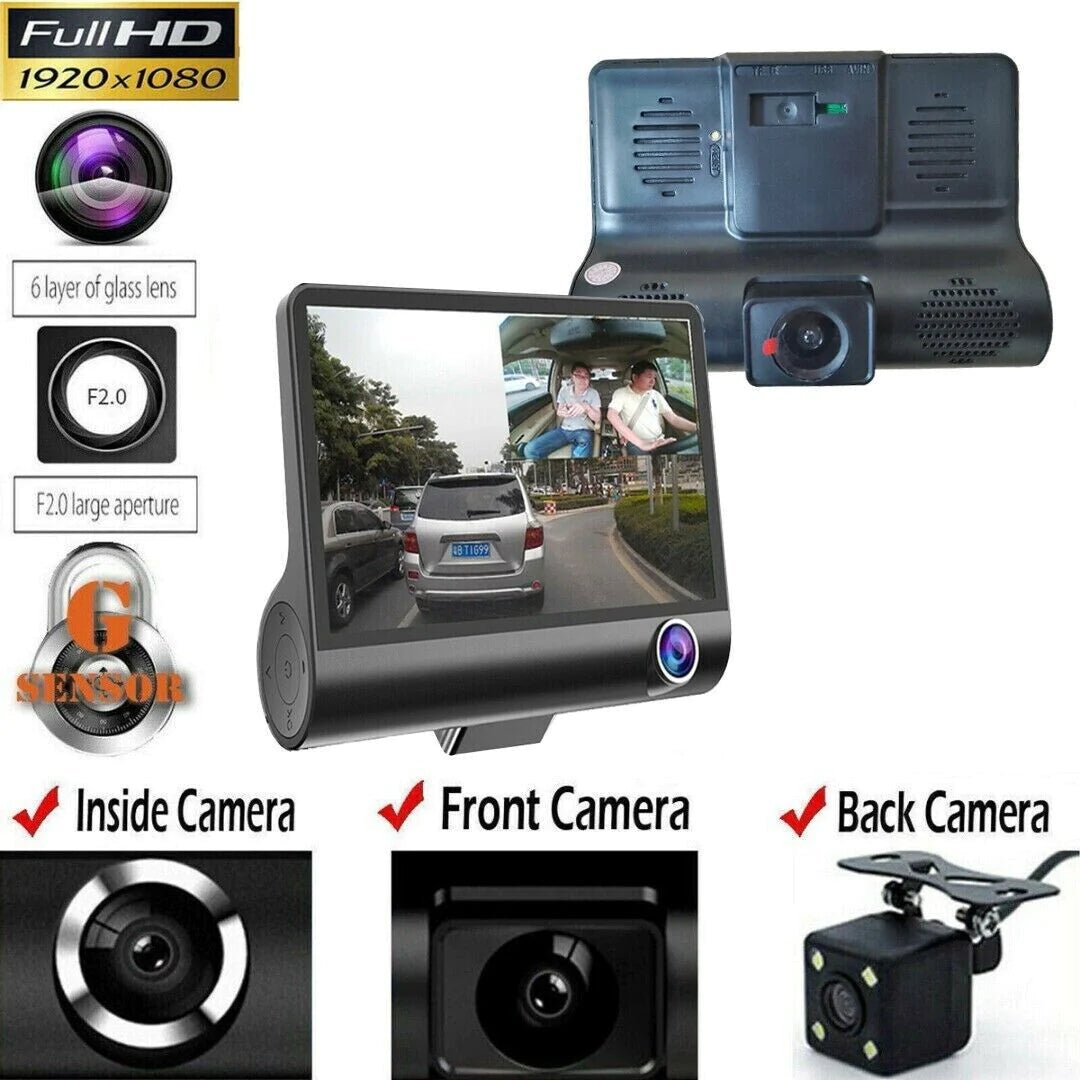 Telecamera auto HD 4 pollici display doppia lente sicurezza