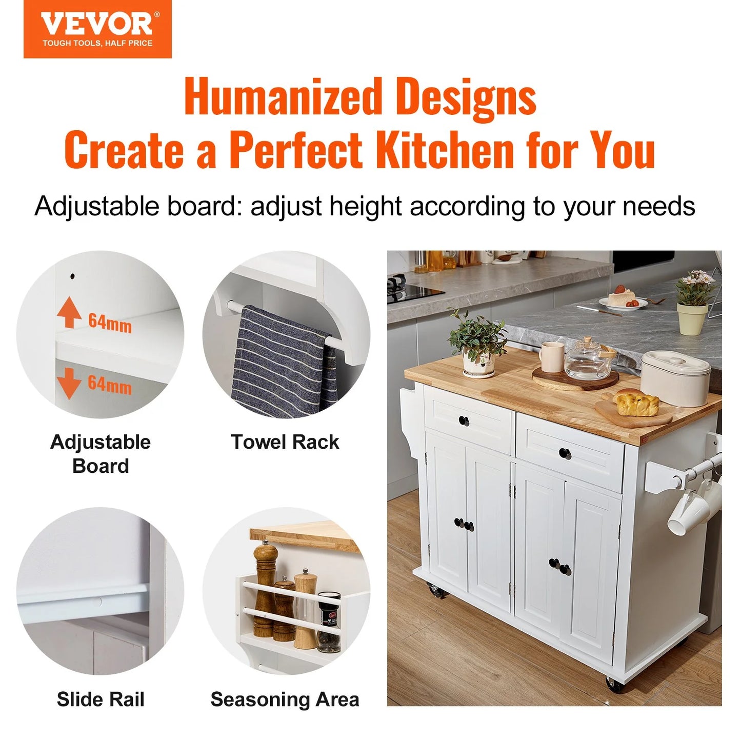 Carrello VEVOR cucina con armadietto cassetto portaspezie ruote