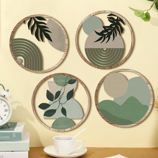 Adesivi murali decorativi rotondi in legno multifoglia retrò