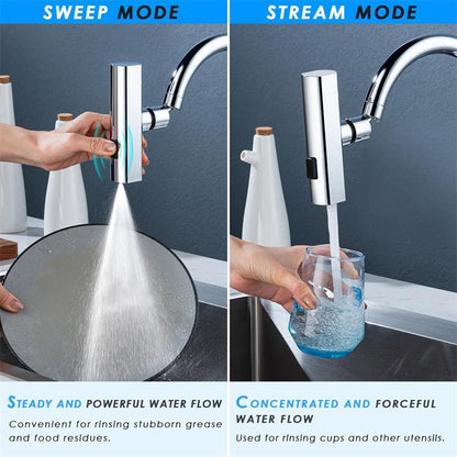Dettaglio ugello rubinetto cucina multifunzione con effetto cascata