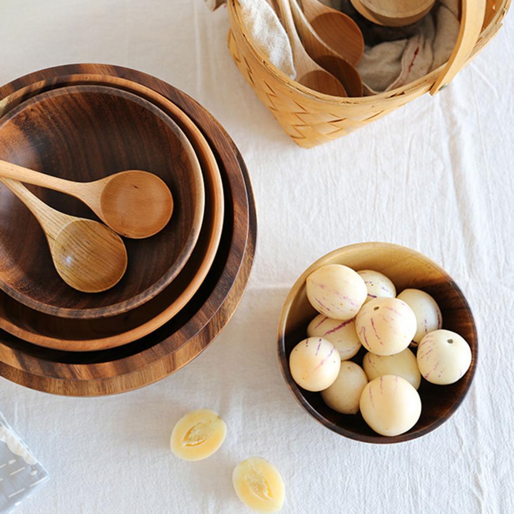 Ciotola in legno naturale da cucina, ciotola per frutta e insalata, contenitore per alimenti per la casa, utensili in legno, nota la dimensione.
