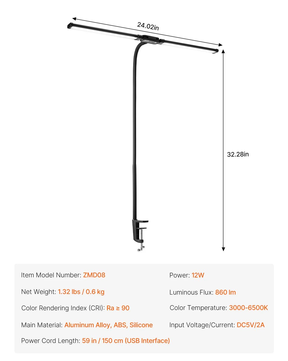 Lampada LED scrivania con morsetto facile installazione senza viti