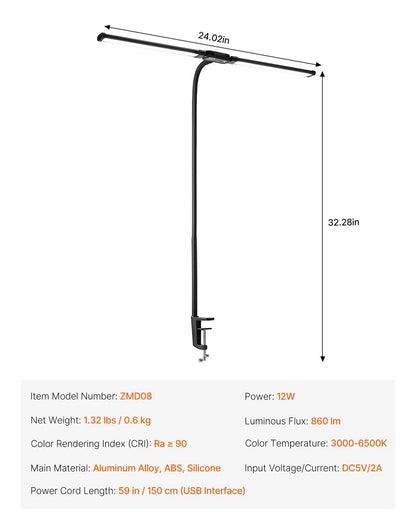 Lampada LED scrivania con morsetto facile installazione senza viti